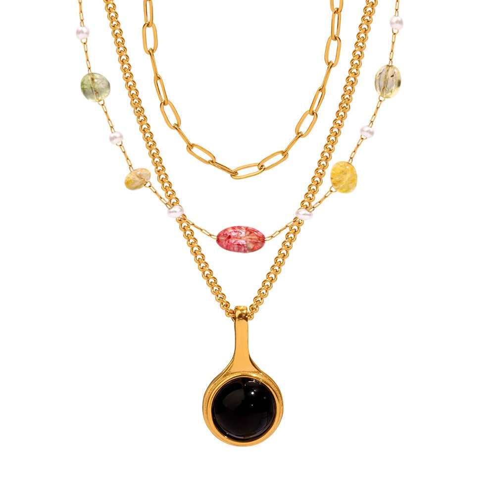 Gold exquisite and fashionable clavicle chain inlaid with gemstone design light luxury style necklace