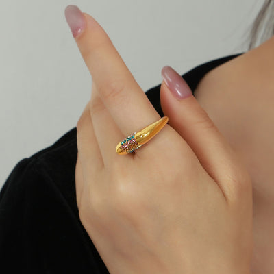 Gold simple and elegant geometric inlaid zircon design versatile ring