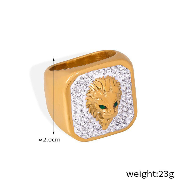 Gold exquisite fashionable lion relief inlaid zircon design light luxury style ring