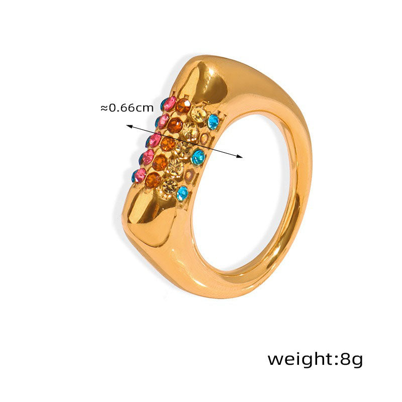 Gold simple and elegant geometric inlaid zircon design versatile ring
