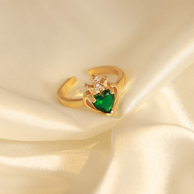 Gold noble and atmospheric hollow love inlaid gemstone and zircon open design ring