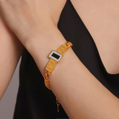 Gold exquisite light luxury geometric inlaid zircon and gemstone design versatile bracelet necklace set