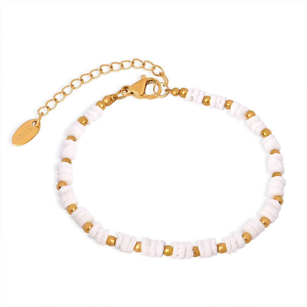 Gold trendy simple beaded and shell design versatile bracelet