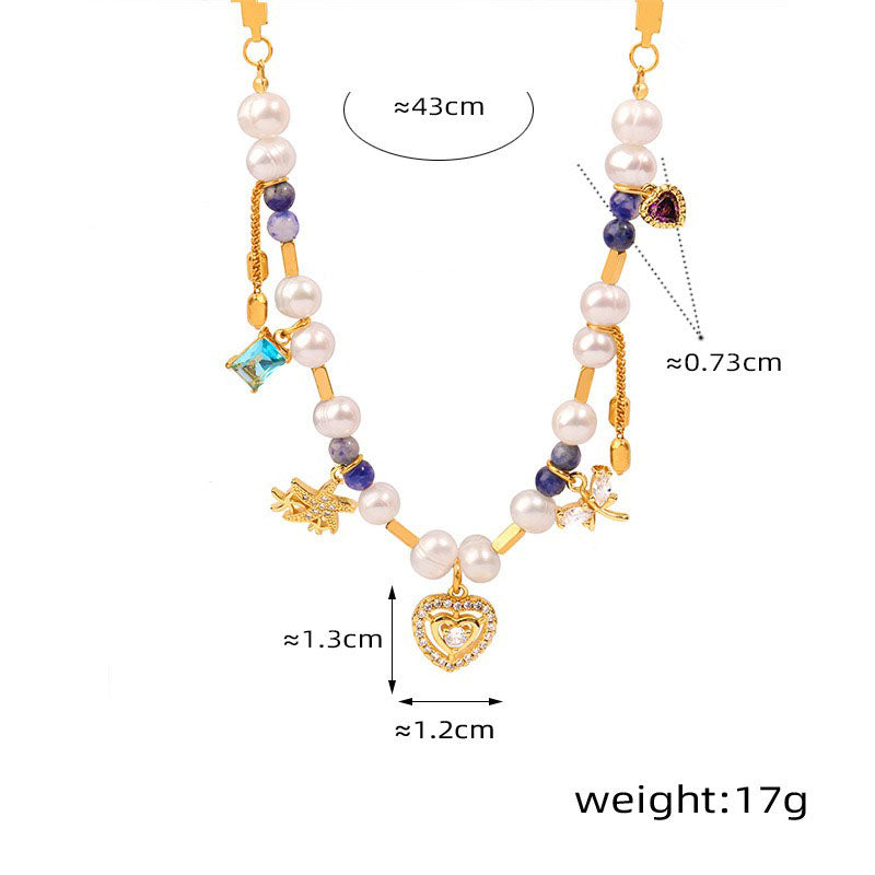 Gold exquisite and noble love/water drop inlaid zircon and pearl design necklace
