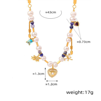 Gold exquisite and noble love/water drop inlaid zircon and pearl design necklace