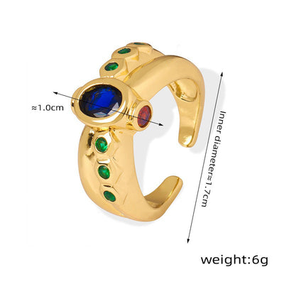 Gold hip-hop punk style irregular-shaped gem-set design versatile ring